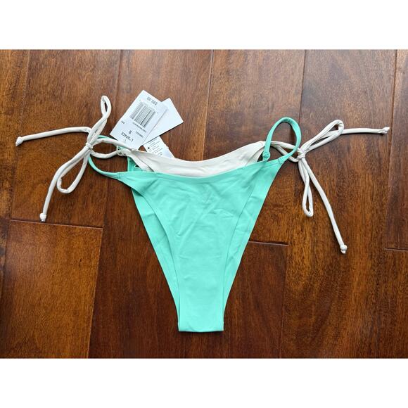L*Space Mackena Bitsy Seam-Free Bikini Bottom- Bright Teal/Cream size Small - Picture 4 of 8